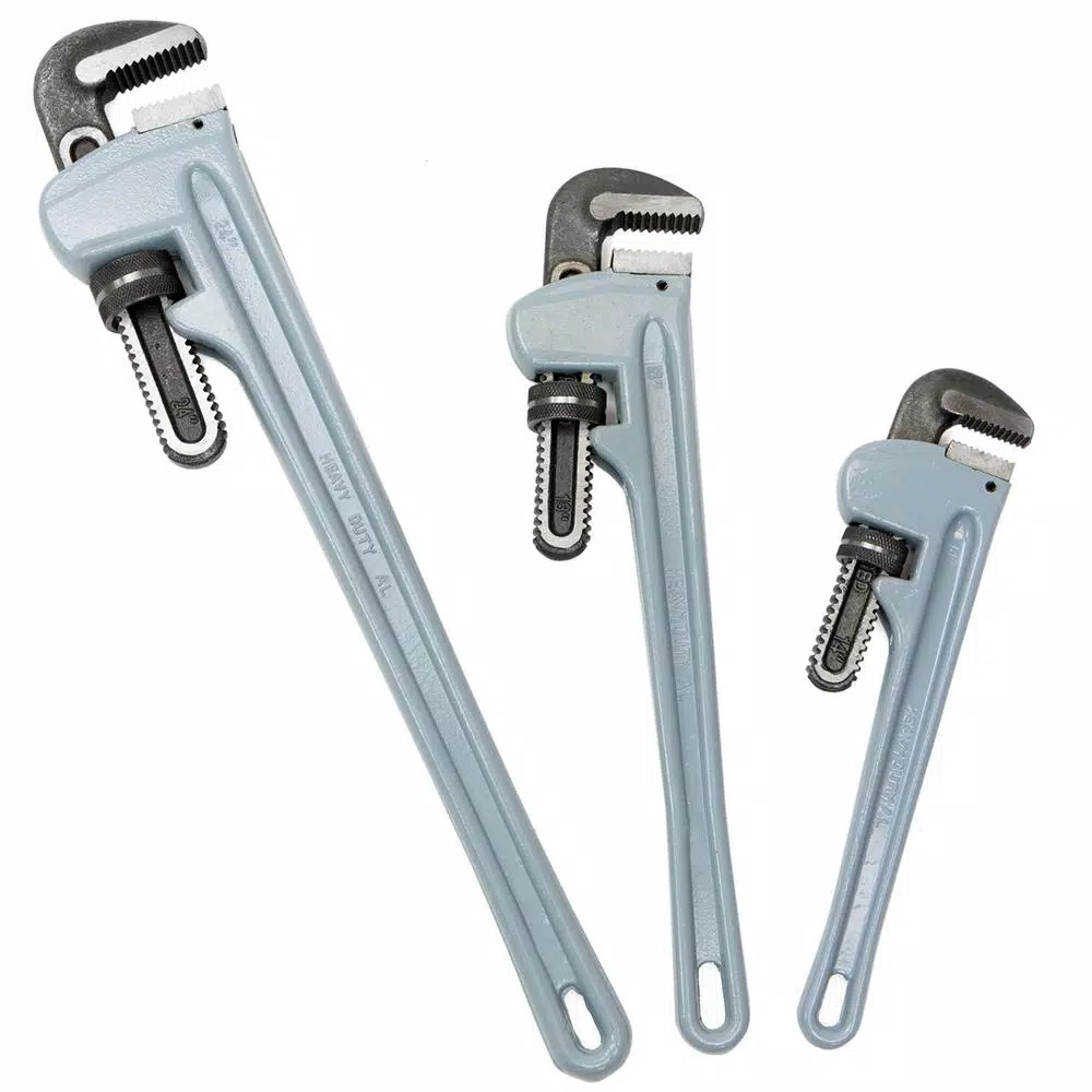Stark 3-Piece Aluminum Pipe Wrench Set, 14 in., 18 in., and 24 in. Straight Pipe Wrenches