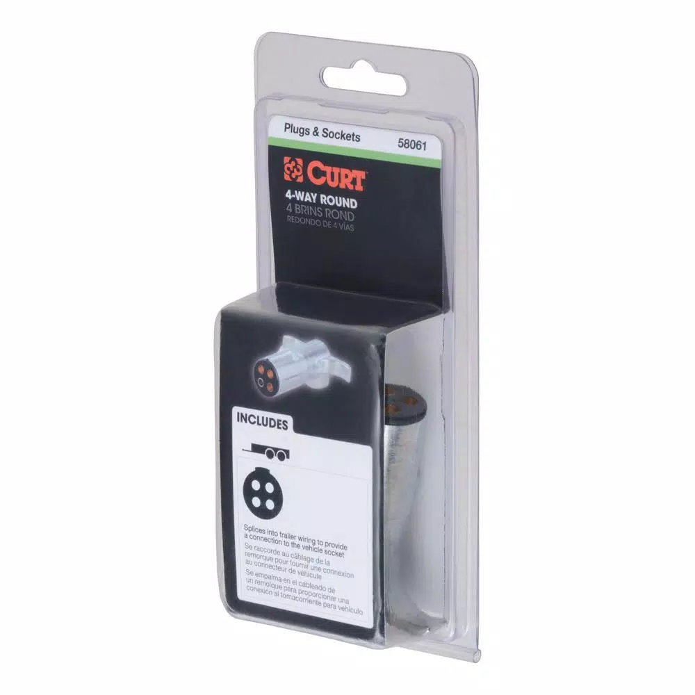 CURT 4-Way Round Trailer Connector Plug, Male End, Die-Cast Metal