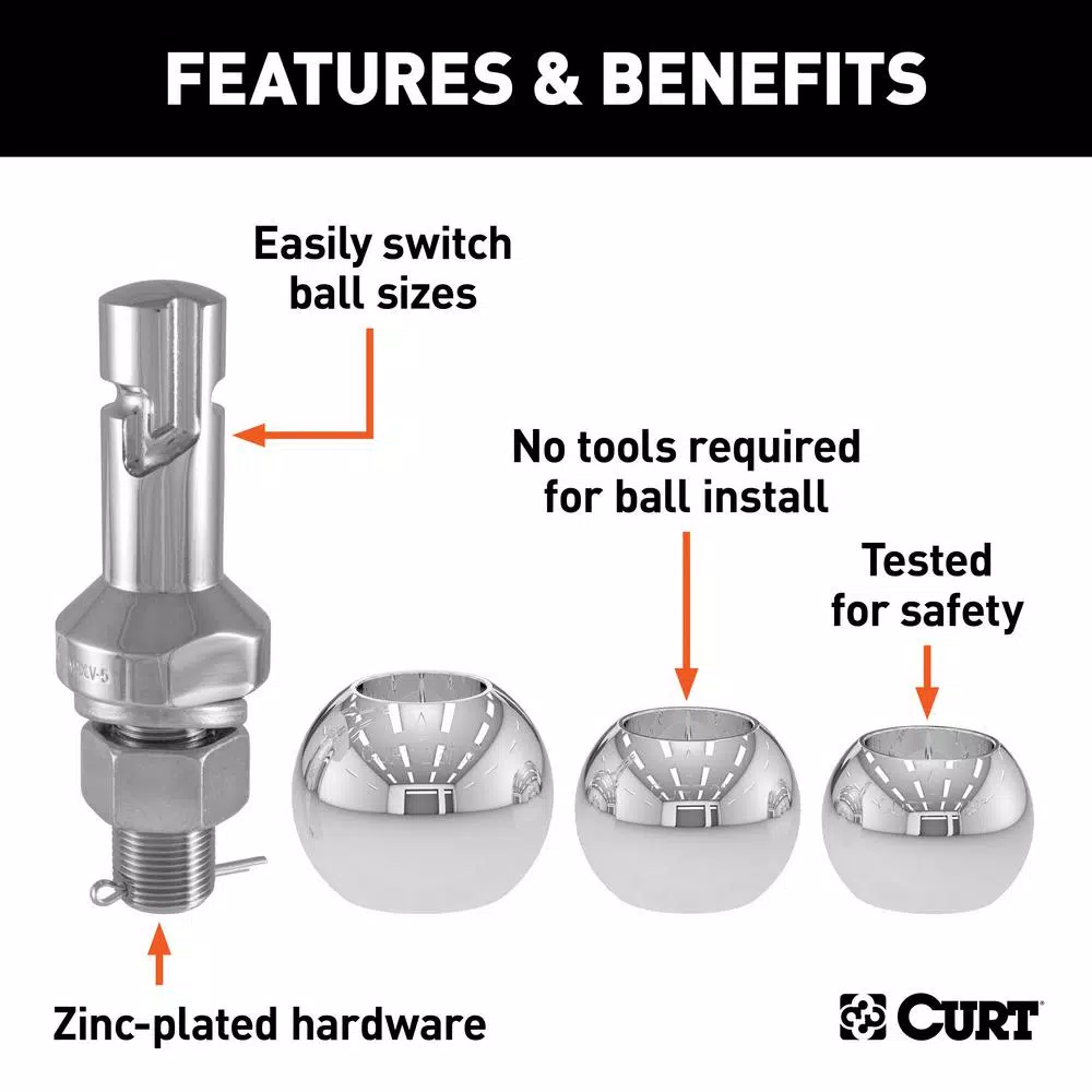 CURT Switch Ball Trailer Ball Set - 1-7/8", 2" & 2-5/16" Balls with 1" x 2-1/4" Shank