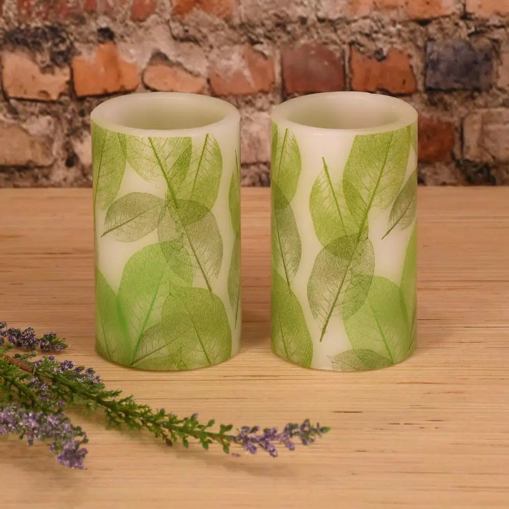 LUMABASE Lace Leaf Battery Operated Wax LED Candles - Set of 2