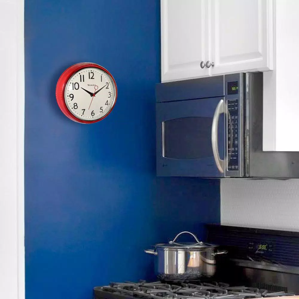 Westclox 9.5 in. Red Retro Wall Clock with Chrome Bezel and Quartz Movement