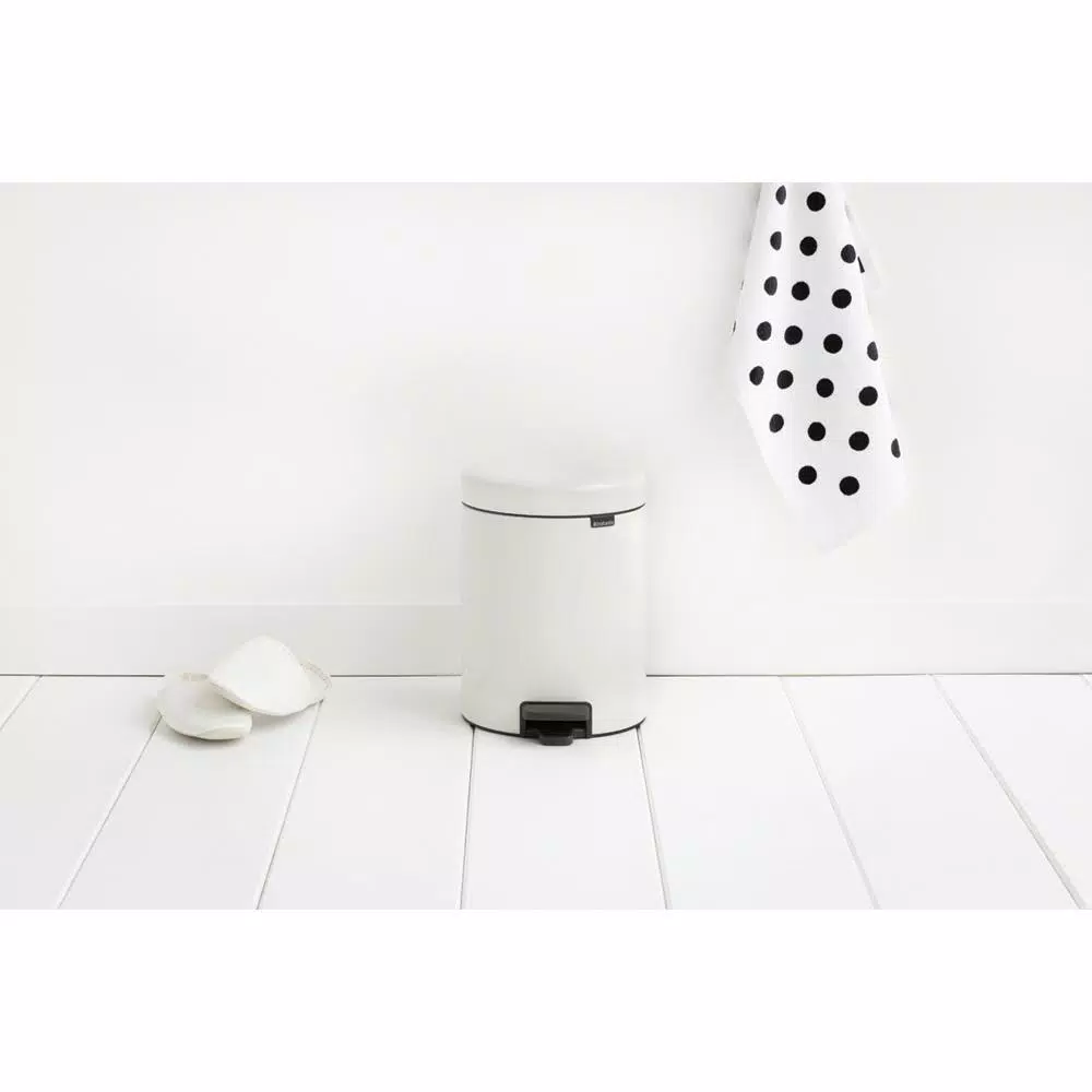 Brabantia Icon 1.3 Gal. White Steel Step-On Trash Can with Soft-Close Lid