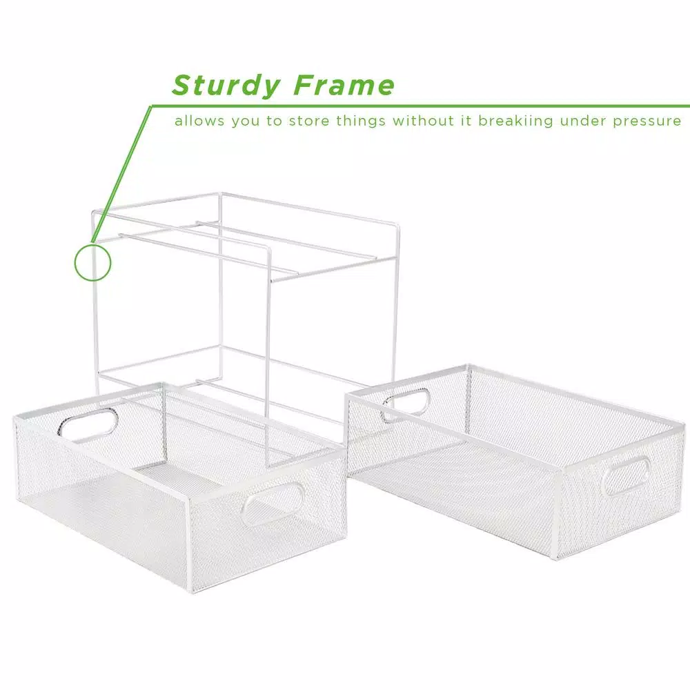 MIND READER 2-Tier Metal Mesh Utensil Caddy & Organizer, White
