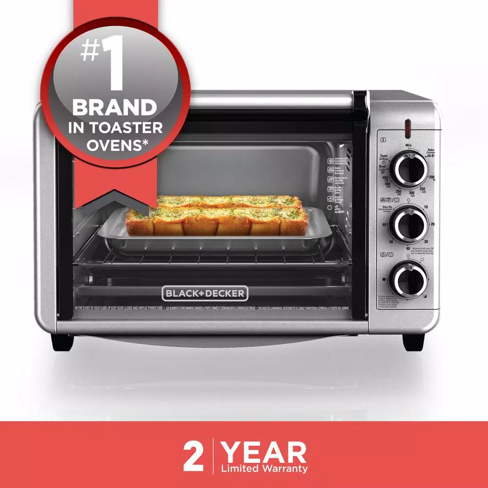 BLACK+DECKER 1500W 6-Slice Stainless Steel Convection Toaster Oven with Broiler Pan