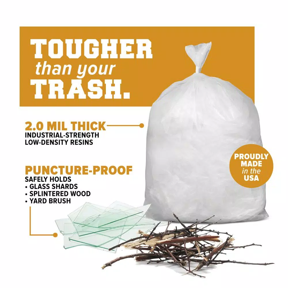 Plasticplace 95-96 Gallon Clear Low Density Trash Bags, 2.0 Mil, 61 in. x 68 in., Gusset Seal, 50-Case