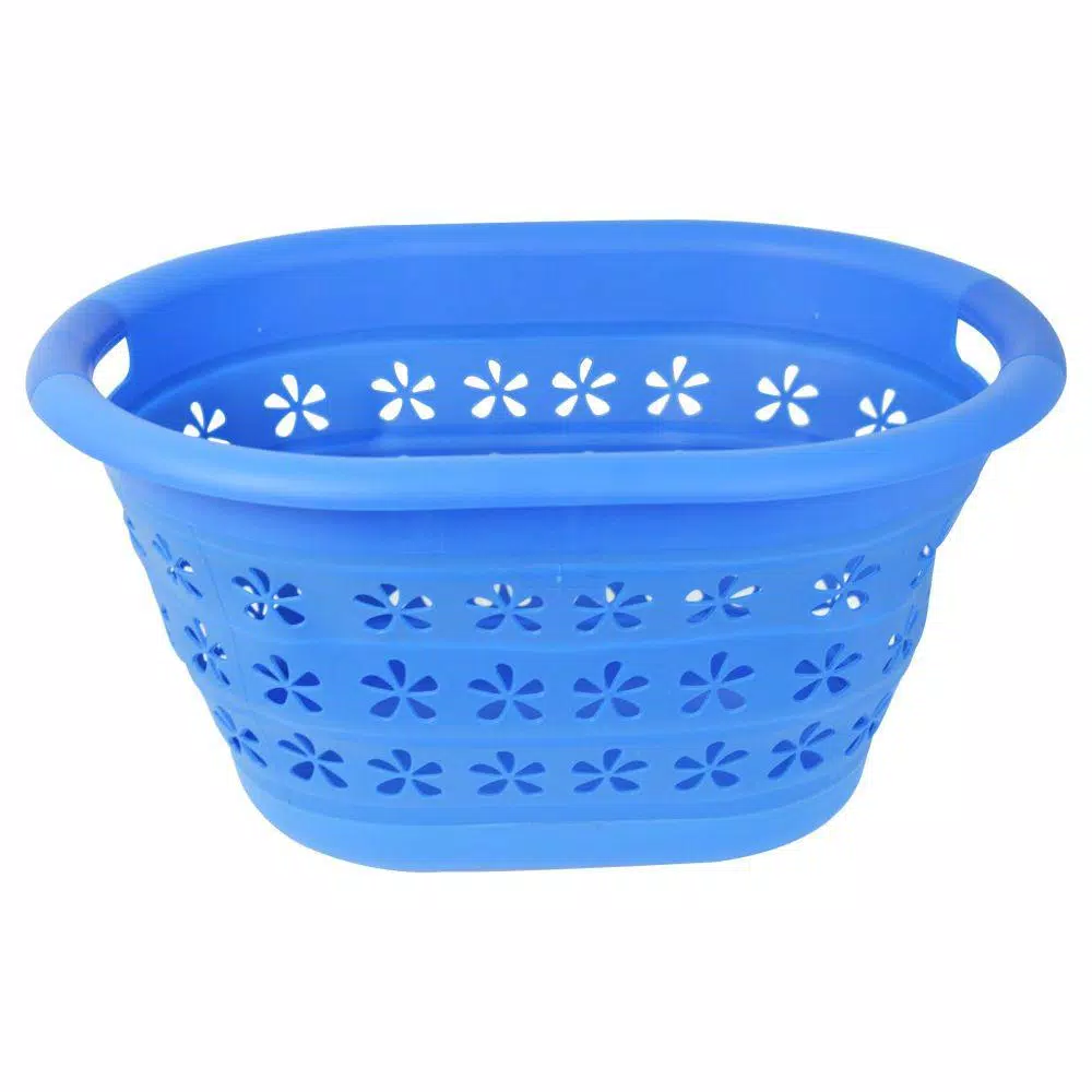 Southern Homewares Collapsible Laundry Basket, Space-Saving Plastic & Silicone Hamper, Blue