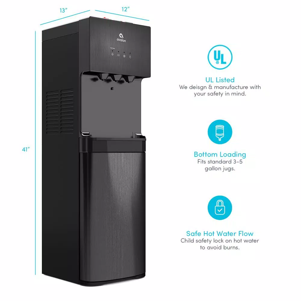 Avalon Self-Cleaning Bottom Loading Water Cooler - Black Stainless Steel, 3 Temperatures