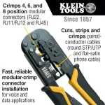 Klein Tools Twisted Pair Installation Kit with Crimper, Stripper, and Punch Down Tool thumbnail 2