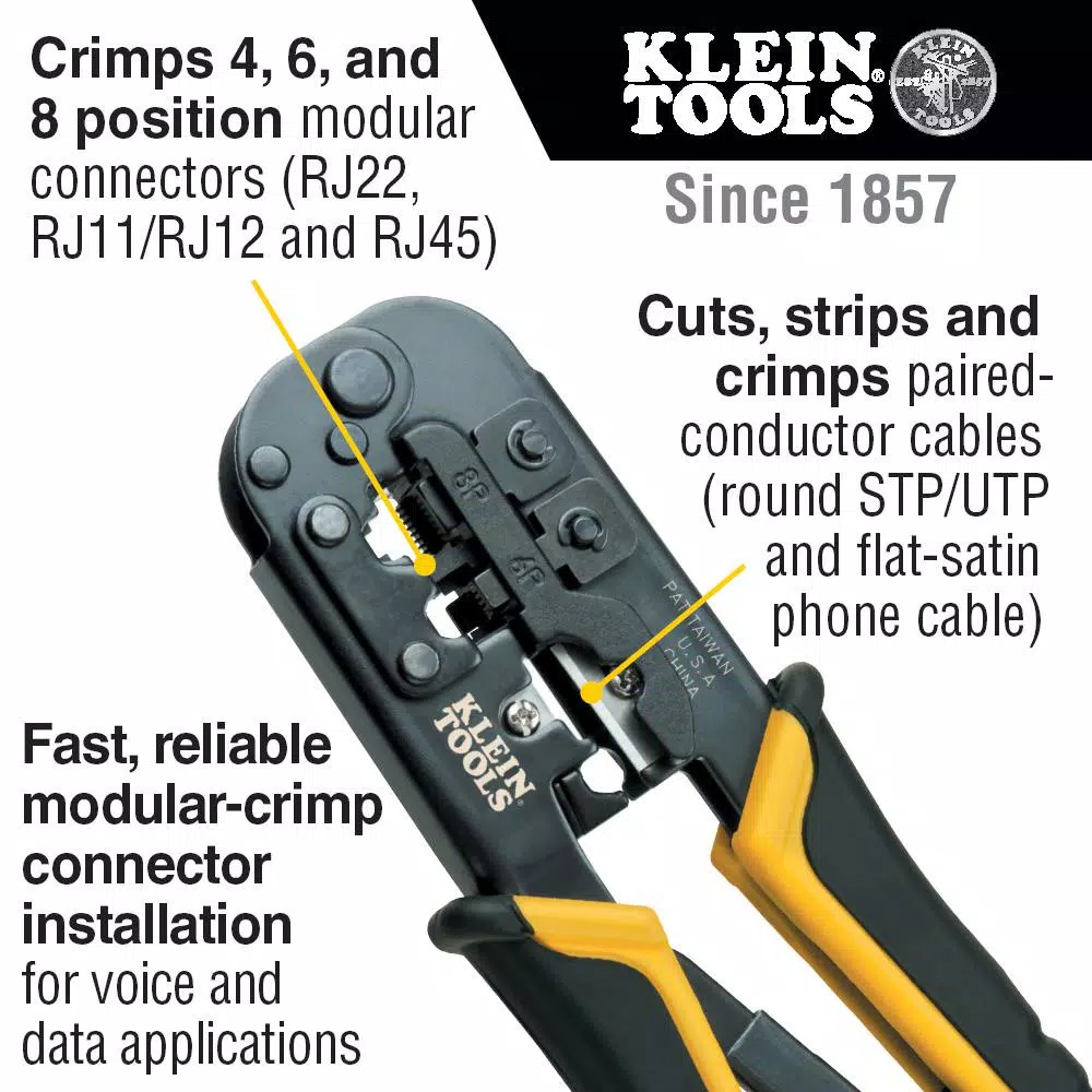 Klein Tools Twisted Pair Installation Kit with Crimper, Stripper, and Punch Down Tool