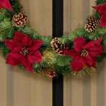 Home Accents Holiday 36 in. Burgundy Poinsettia and Mixed Pine Wreath with Berries, Gold Glitter Cedar and Pinecones thumbnail 5