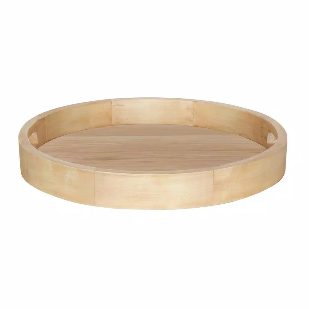 Kate and Laurel Hutton 18.25 in. Round Natural Wood Decorative Tray with Built-in Handles