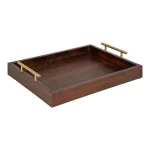 Kate and Laurel Lipton 16 in. x 12 in. Walnut Brown Decorative Wood Tray with Gold Metal Handles thumbnail 1