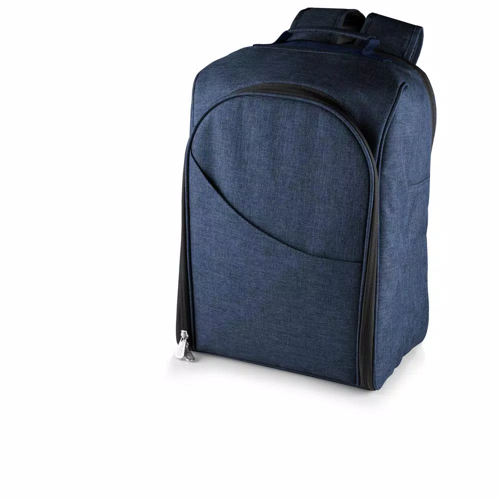 Picnic Time Colorado Navy Wood Picnic Cooler Backpack, Insulated Soft-Side Cooler for Two