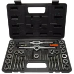 Drill America 40-Piece Metric Carbon Steel Tap and Die Set, 3 mm - 12 mm Hex Dies with 2 Tap Wrenches thumbnail 1