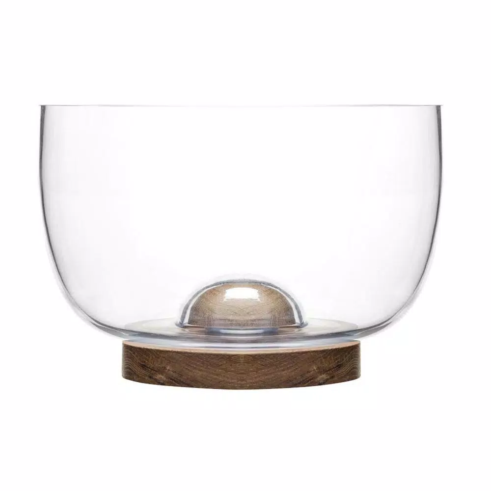 Sagaform Nature 8.625 in. Glass Salad Bowl with Solid Oak Trivet, Clear