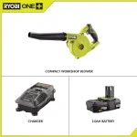 RYOBI 18V ONE+ Cordless Compact Workshop Blower Kit with 2.0 Ah Battery and Charger thumbnail 2