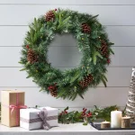Noble House 24 in. Mixed Pine Artificial Christmas Wreath with Pine Cones, Berries, and Warm White LED Lights thumbnail 5