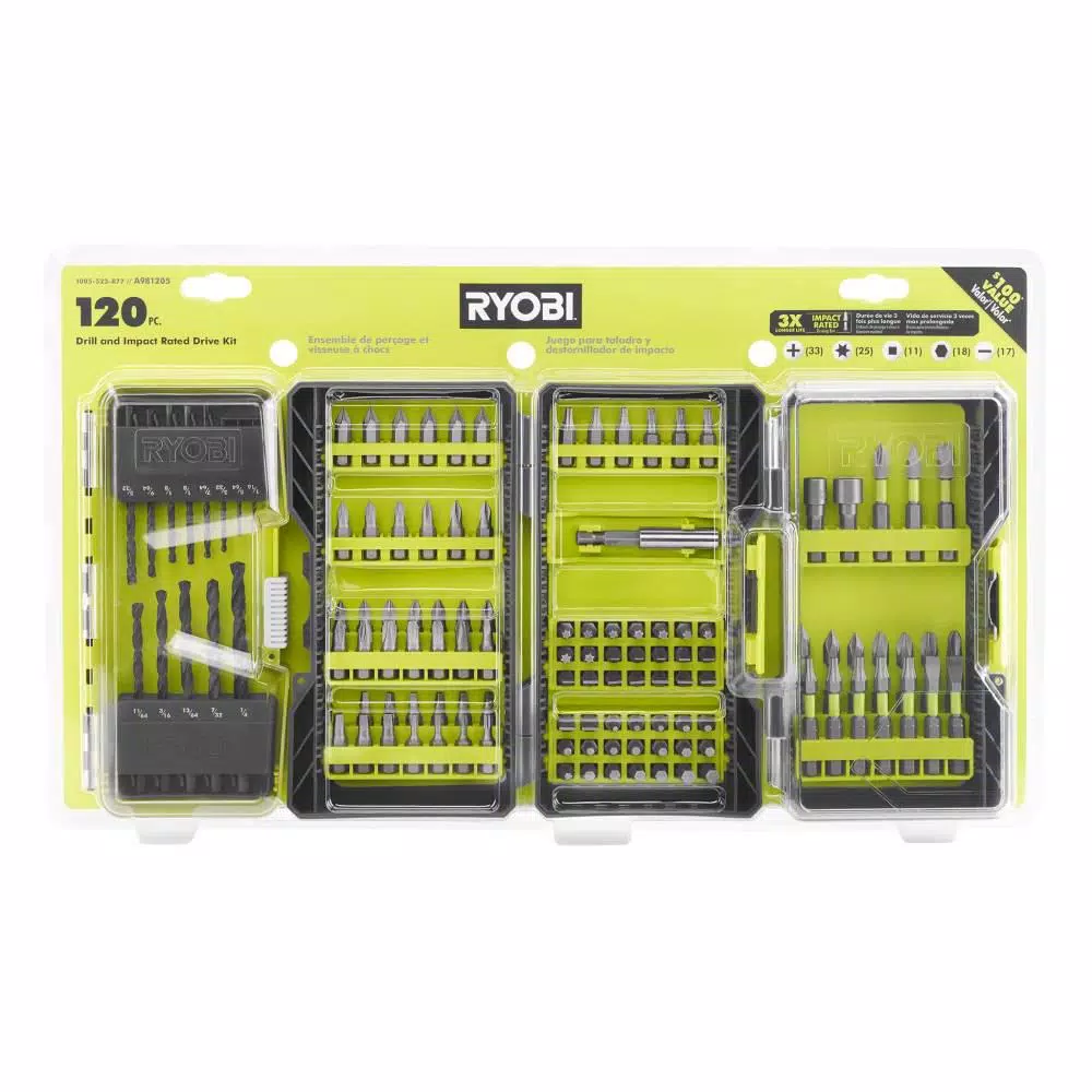 RYOBI 120-Piece Drill and Impact Rated Drive Bit Set with Black Oxide Bits