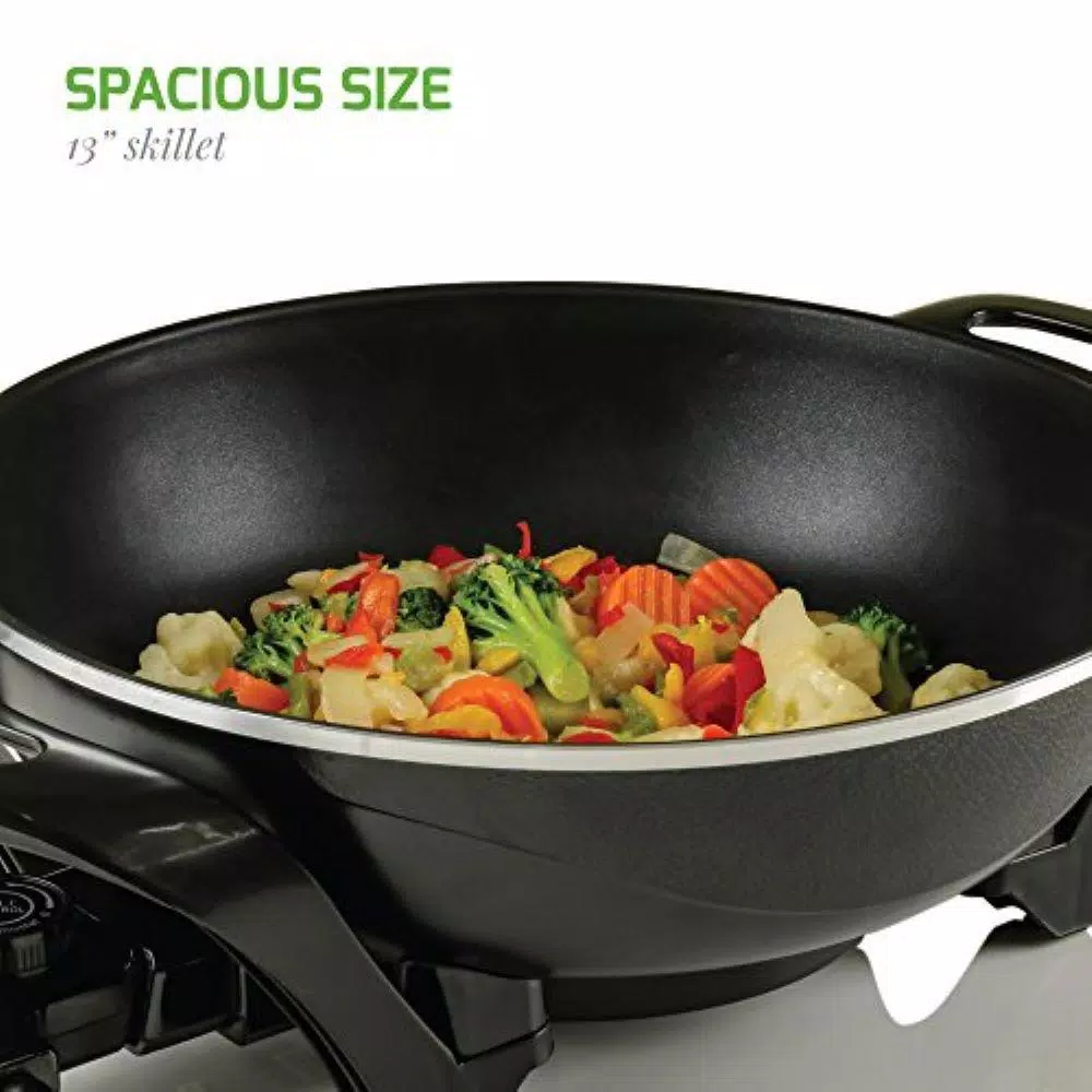 Ovente 13-Inch Non-Stick Electric Skillet with Tempered Glass Lid and Adjustable Temperature Control, Black