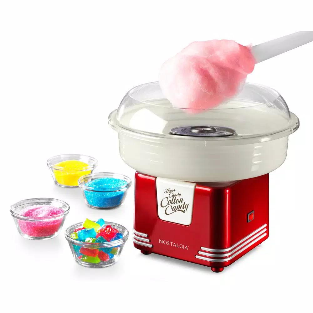 Nostalgia Retro Red Cotton Candy Maker Machine with Cones - Works with Hard Candy & Sugar-Free Candy