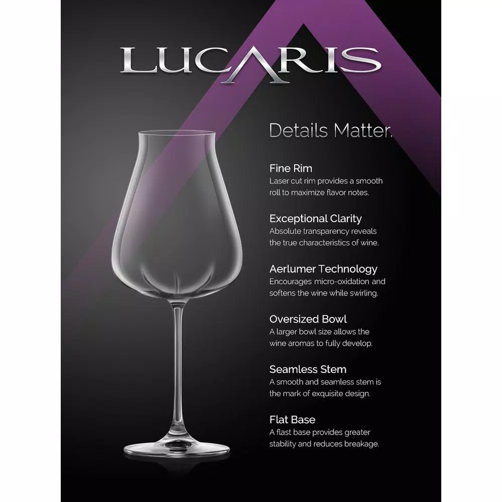 Lucaris Shanghai Soul 8-Piece Beaujolais Red Wine Glass Set, 17.4 oz, Titanium Infused Lead-Free Crystal