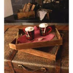 Kate and Laurel Hanneli Gold and Walnut Decorative Tray Set of 2 - Modern Glam Perforated Metal and Wood Trays thumbnail 3