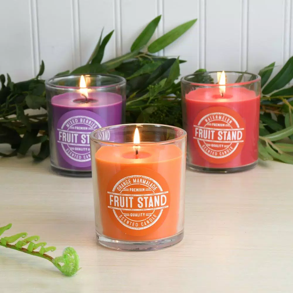 LUMABASE Fruit Stand Collection Scented Candles, 10 oz. Glass Jars (Set of 3)