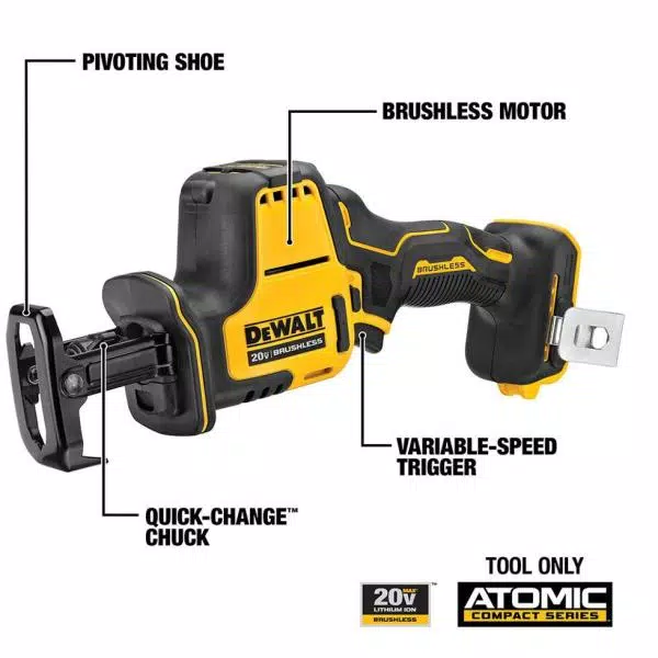 DEWALT 20V MAX ATOMIC Cordless Brushless 4-Tool Combo Kit with (2) 2.0 Ah Batteries, Charger & Bag