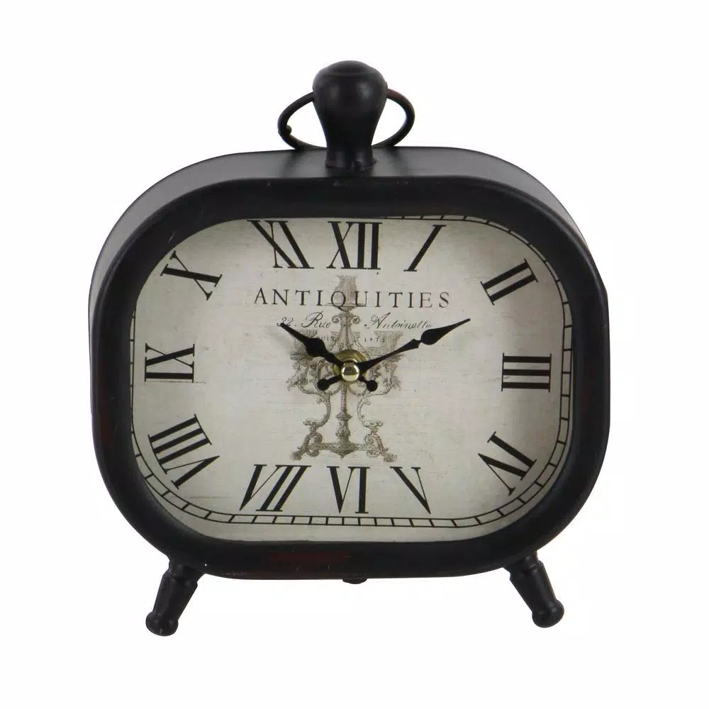 LITTON LANE Set of 3 Vintage Farmhouse Rounded Rectangle Iron Table Clocks - Distressed Red, Black, and White