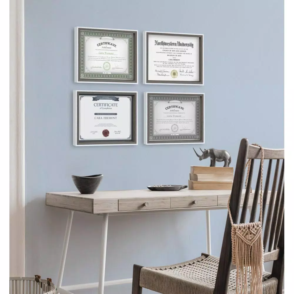 Kate and Laurel Gibson 8.5 x 11 in. Modern Document Picture Frame Set, Gray and White, 4-Pack