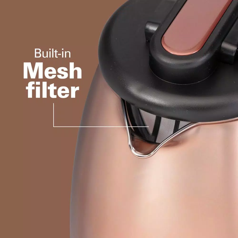 Hamilton Beach 1.7L Glass Electric Kettle with Copper Stainless Steel Base, 1500W Rapid Boil