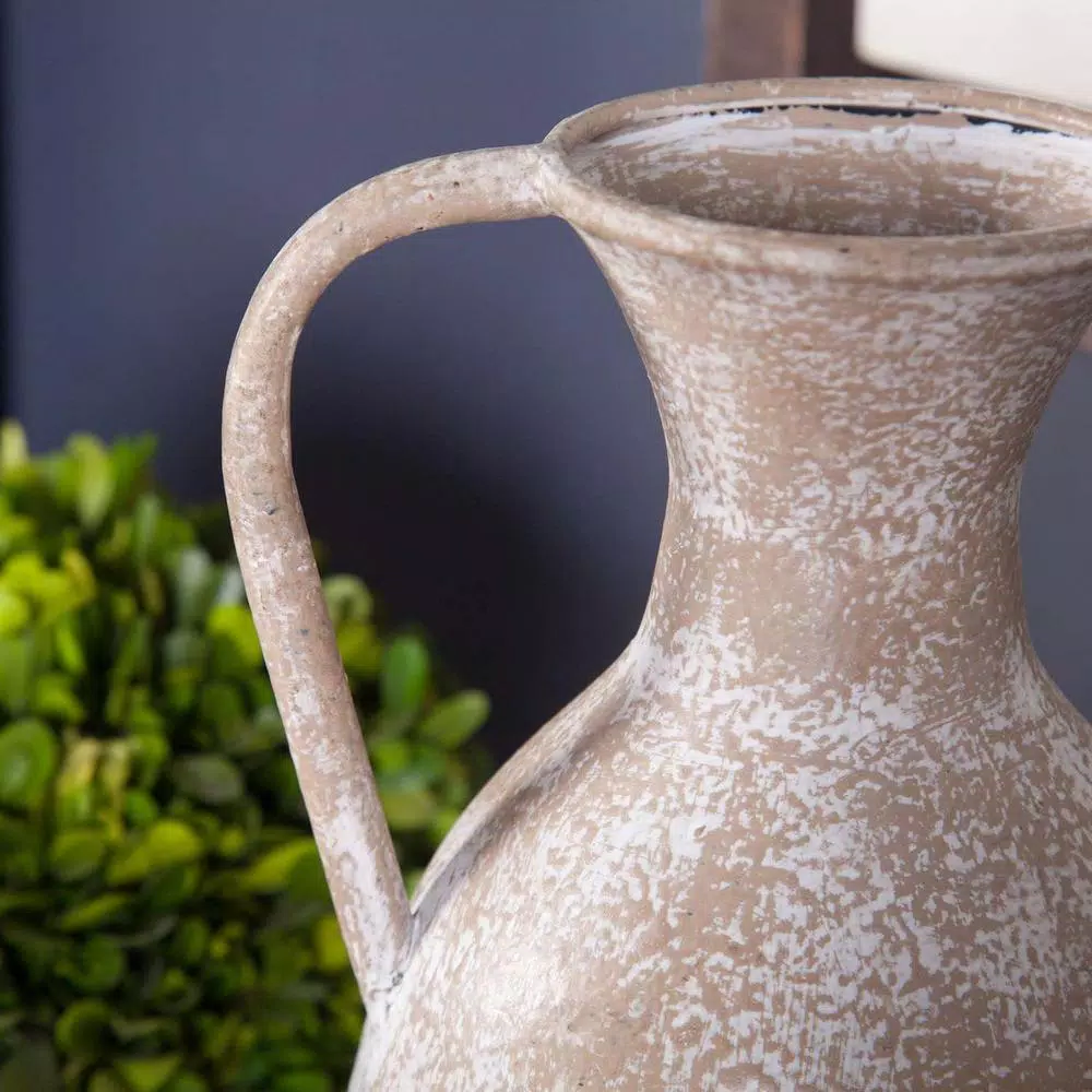 Winsome House 2-Piece White Metal Roma Pitcher Vase Set - Distressed Shabby Chic Urn Style