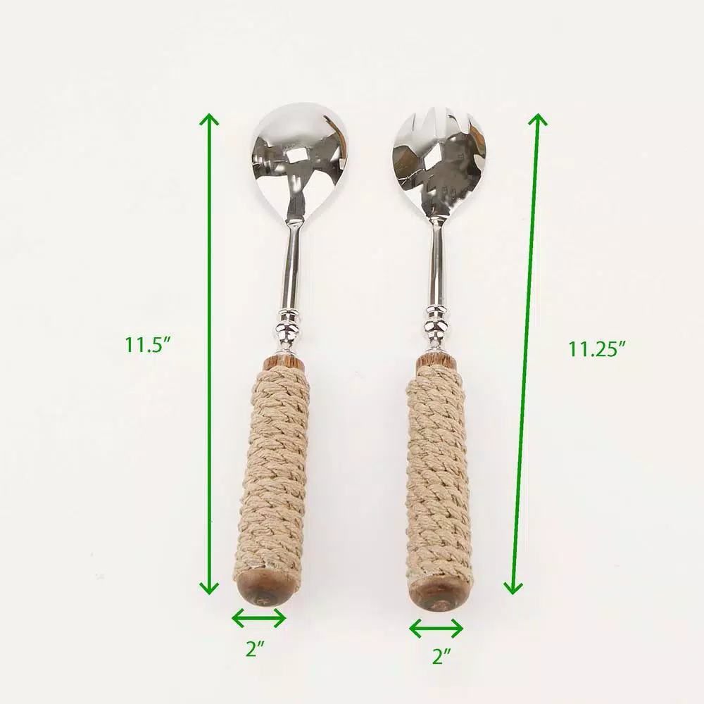 Mind Reader Silver Stainless Steel Rope Design Salad Serving Set - 2-Piece Spoon and Fork Utensil Set
