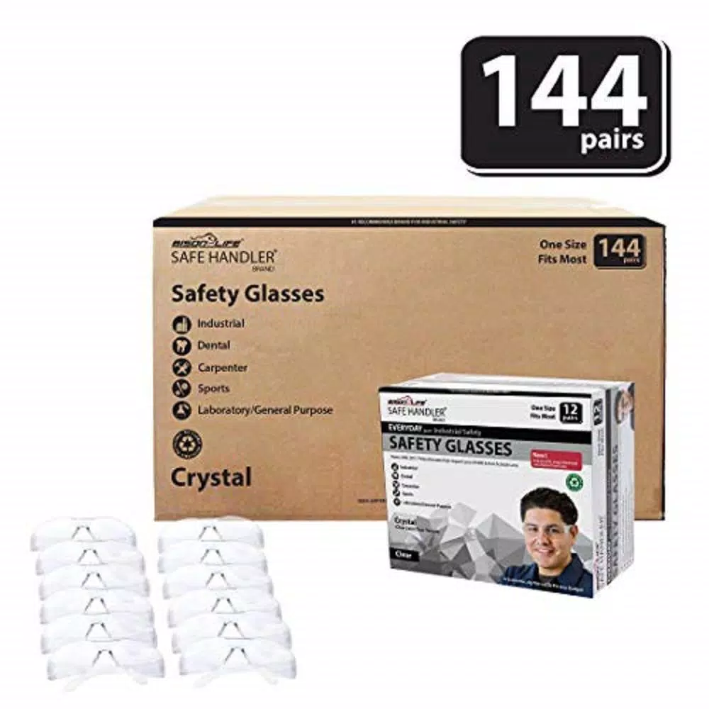 Bison Life Safe Handler Clear Lens Safety Glasses, ANSI Z87.1 Certified, 144 Pairs (12 Boxes)