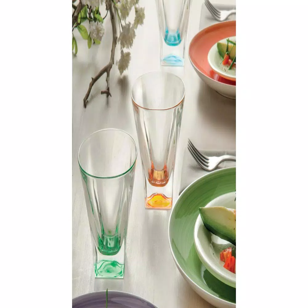 Lorren Home Trends RCR Fusion Collection Multicolor Crystal Highball Glasses, 12 oz, Set of 6