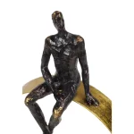 LITTON LANE Modern Textured Black Resin Man Figurine with Metallic Gold Circle Statue thumbnail 3