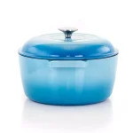 MegaChef 5 Qt. Round Enameled Cast Iron Casserole Dish with Lid, Blue thumbnail 3
