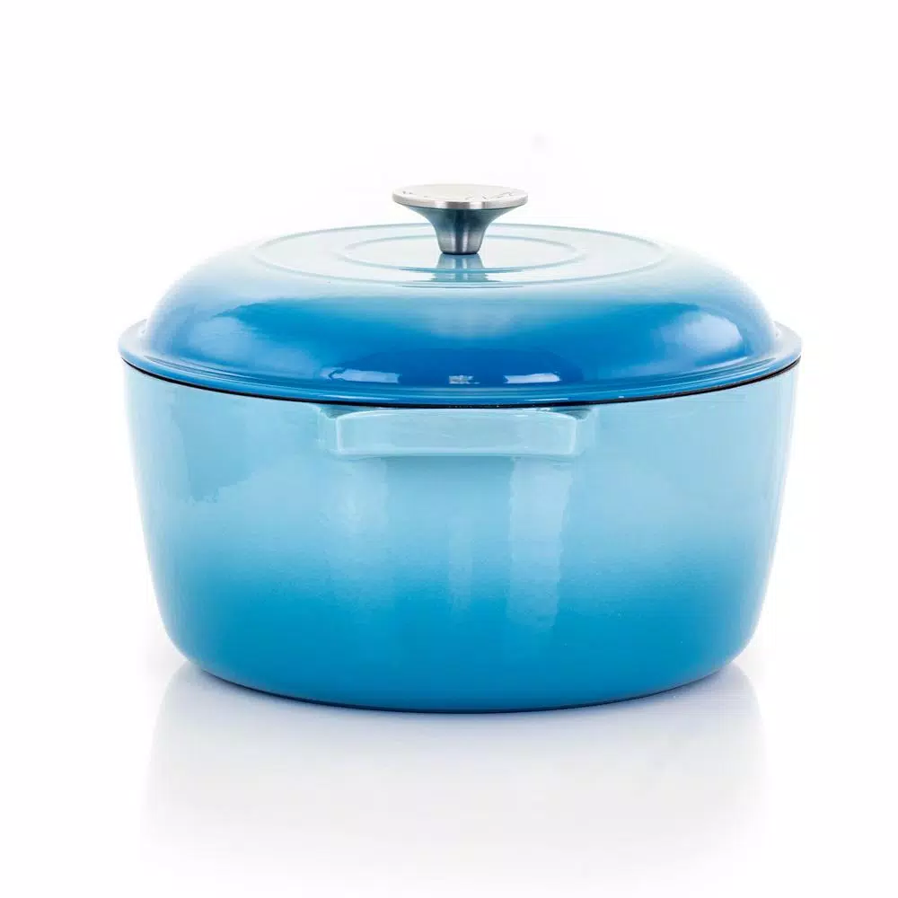 MegaChef 5 Qt. Round Enameled Cast Iron Casserole Dish with Lid, Blue