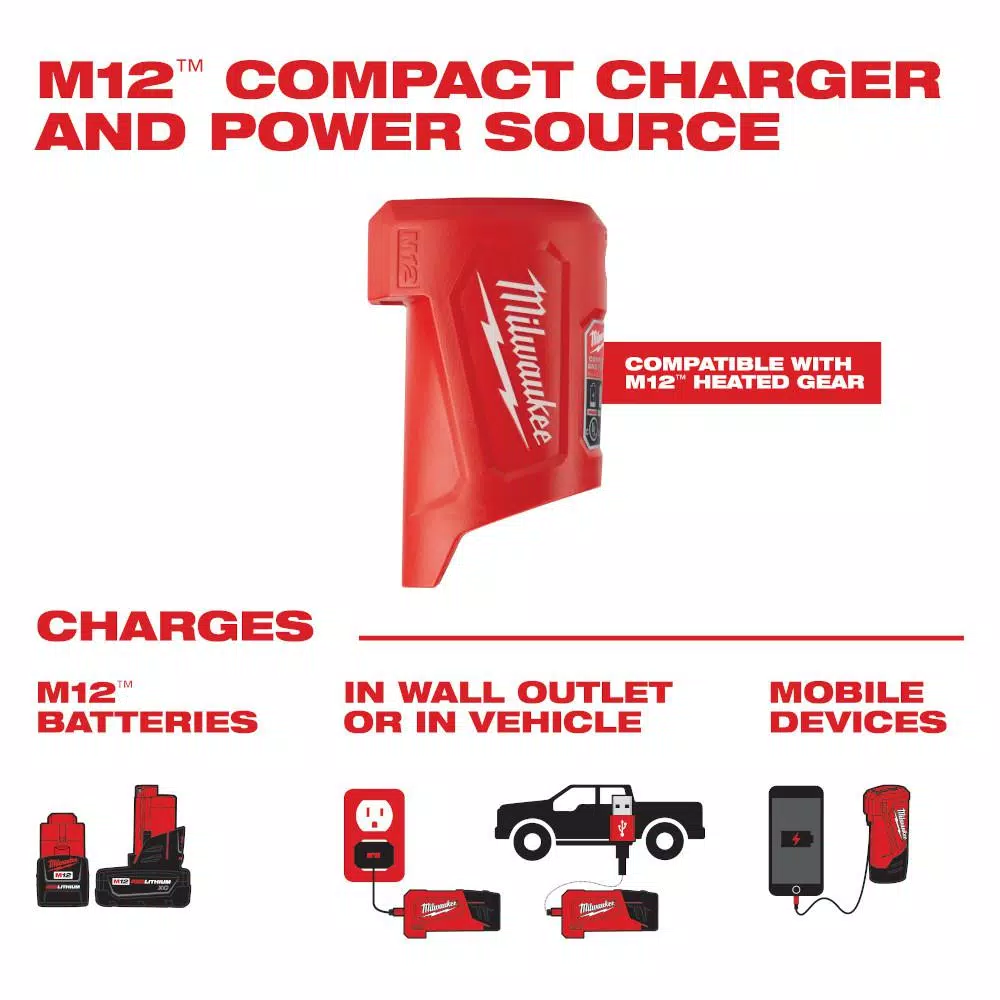 Milwaukee M12 12V Lithium-Ion Compact Charger and Portable Power Source