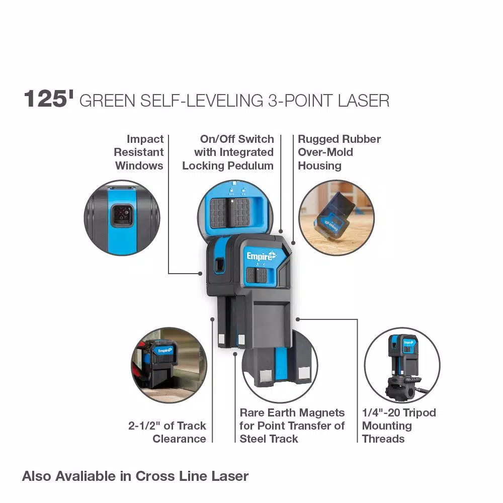 Empire eLG3D Green Self-Leveling 3-Point Laser Level, 125 ft. Range