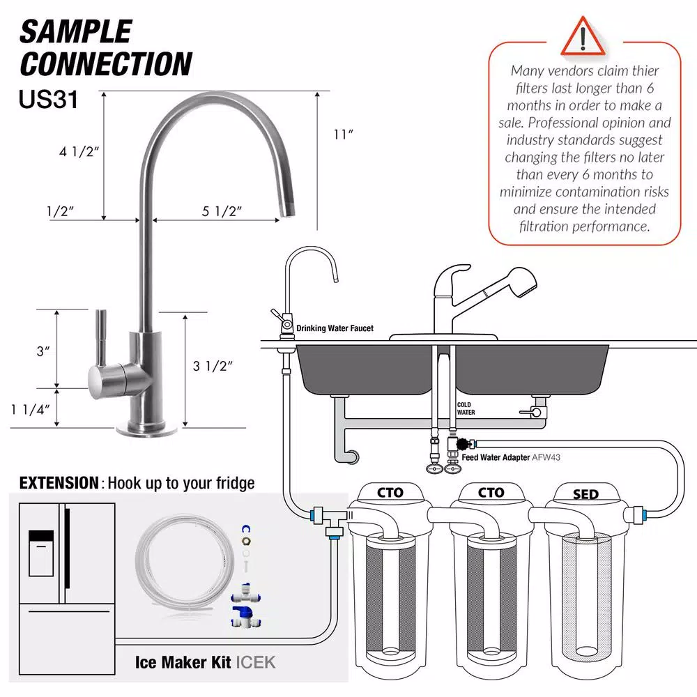 ISPRING US31 3-Stage Under Sink Tankless Drinking Water Filtration System - High Capacity