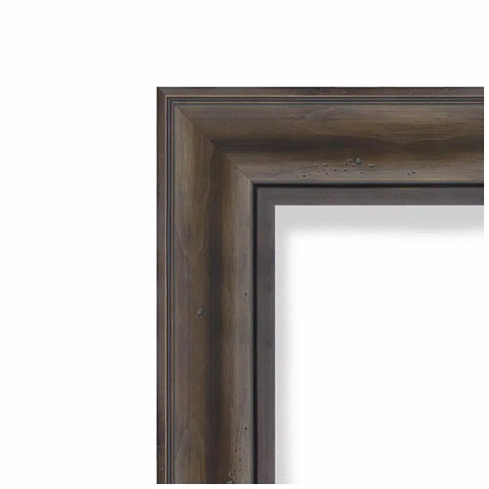 Amanti Art 25 in. Square Rustic Dark Brown Distressed Wood Framed Beveled Edge Bathroom Vanity Mirror