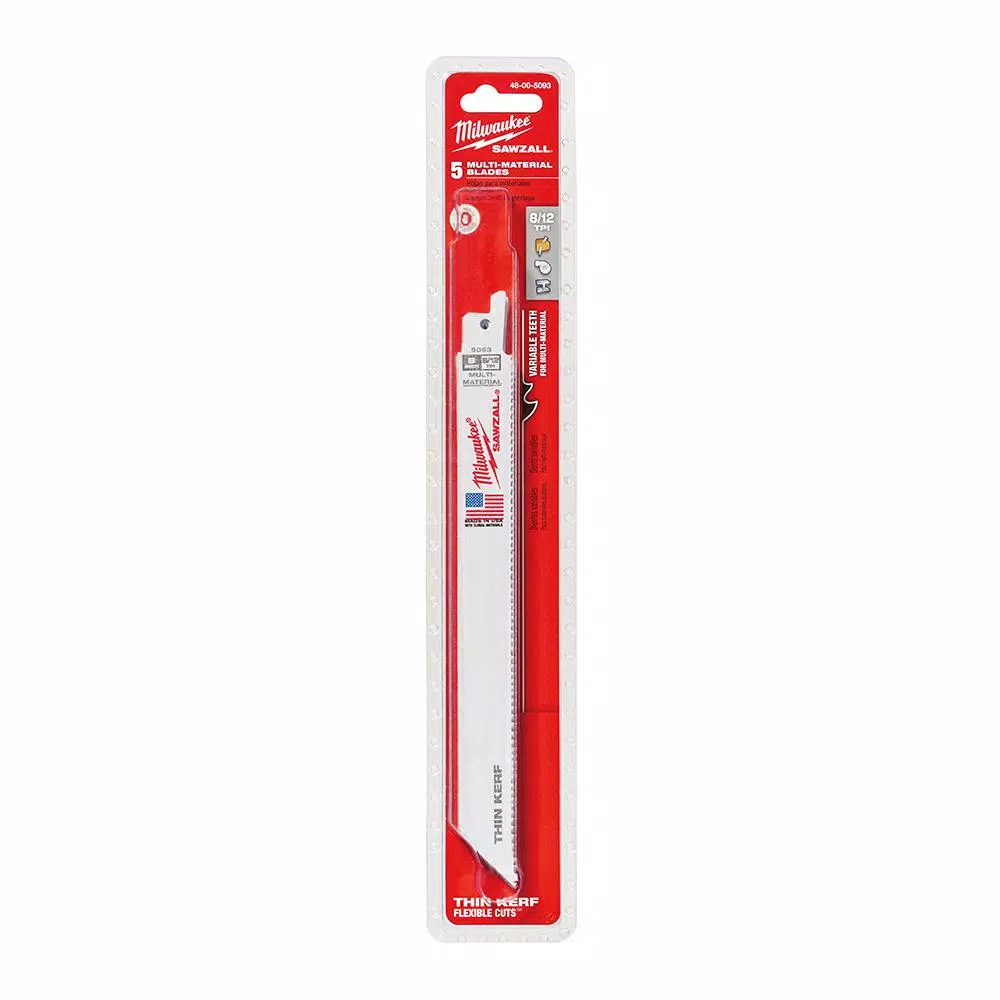 Milwaukee 8 in. Multi-Material Reciprocating Saw Blades, 8/12 TPI, 5-Pack