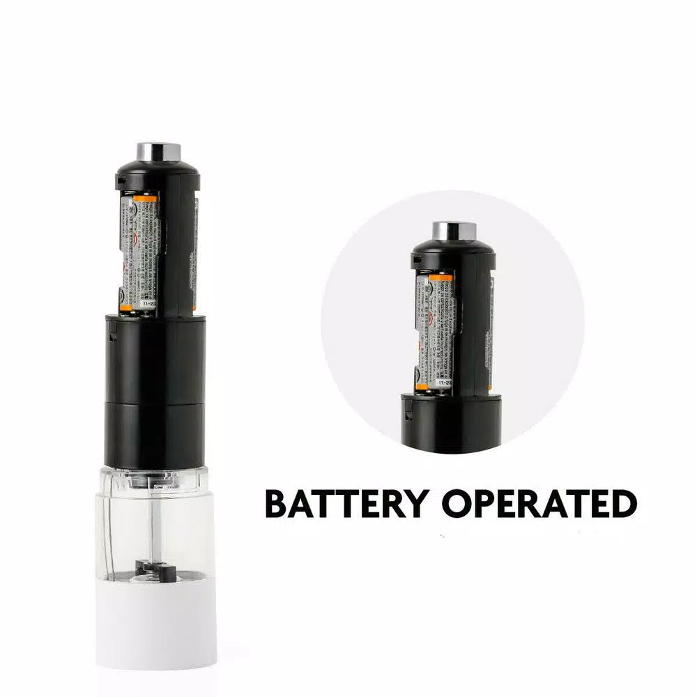 Ovente Electric Salt and Pepper Grinder Set, Battery Operated, Adjustable Coarseness, Black and White