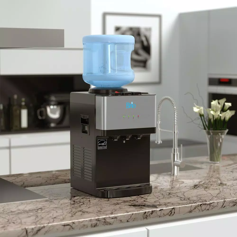 Brio Top Loading Countertop Water Cooler Dispenser with Hot, Cold & Room Temperature Water, Stainless Steel