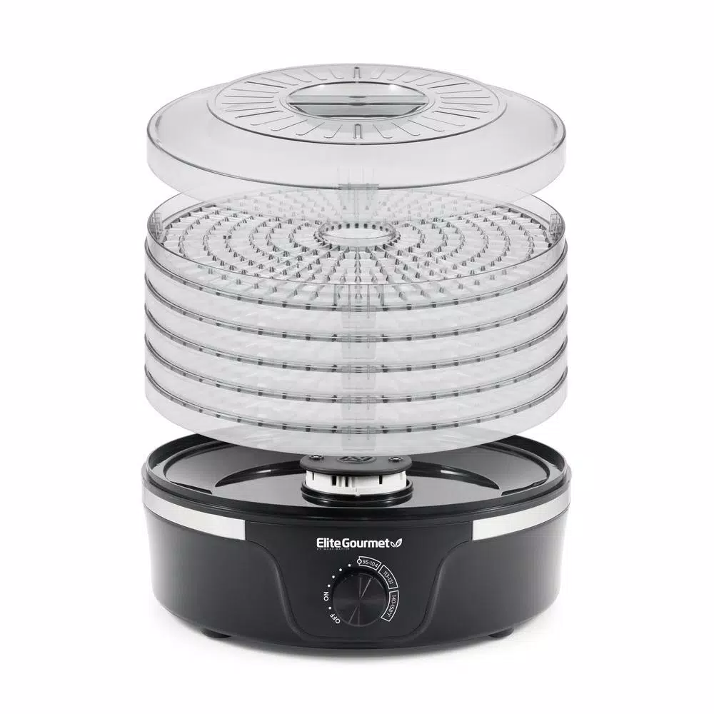Elite Gourmet 350W Food Dehydrator with 5 BPA-Free Trays and Adjustable Temperature Control, Black