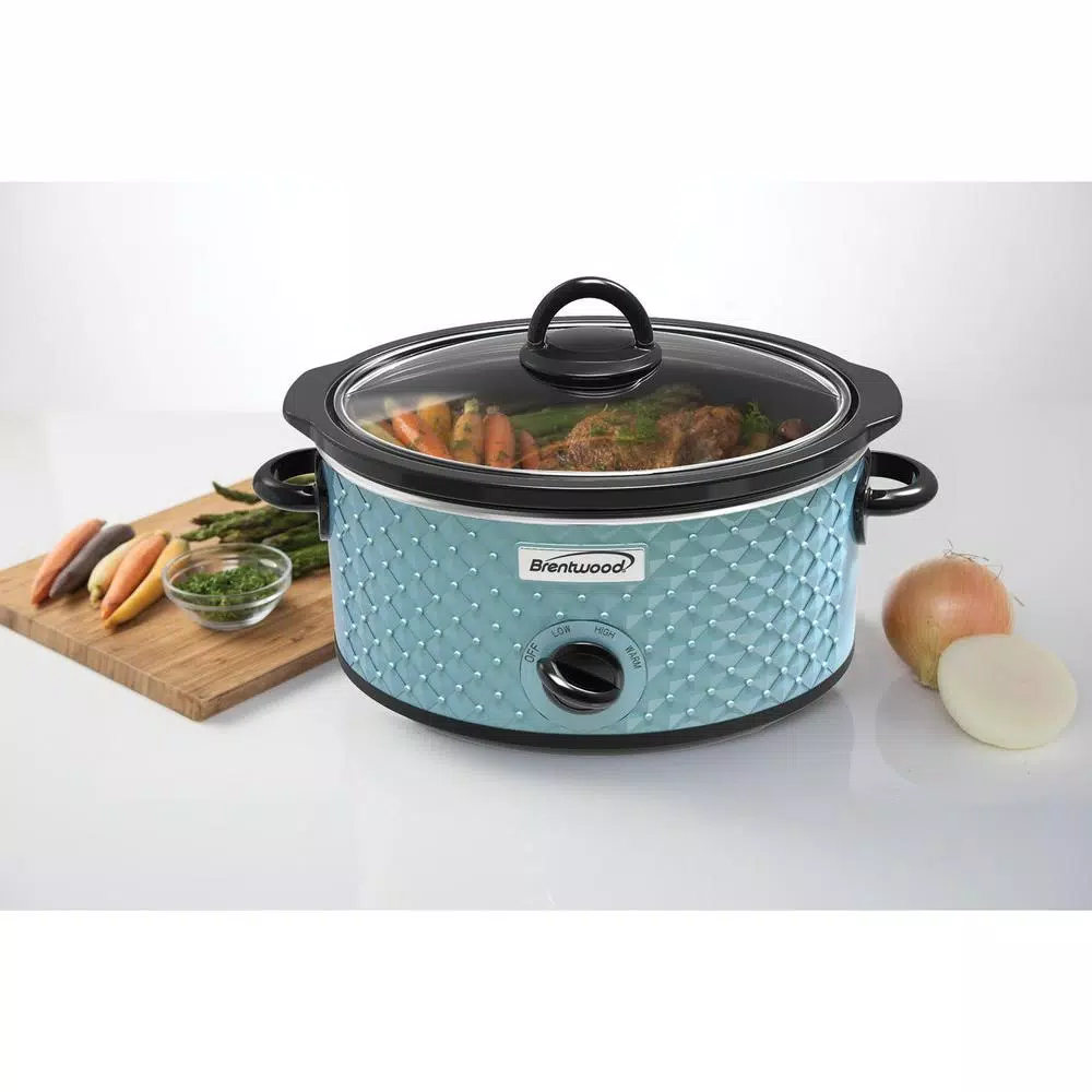 Brentwood Appliances 3.5 Qt. Blue Diamond Pattern Slow Cooker with Tempered Glass Lid
