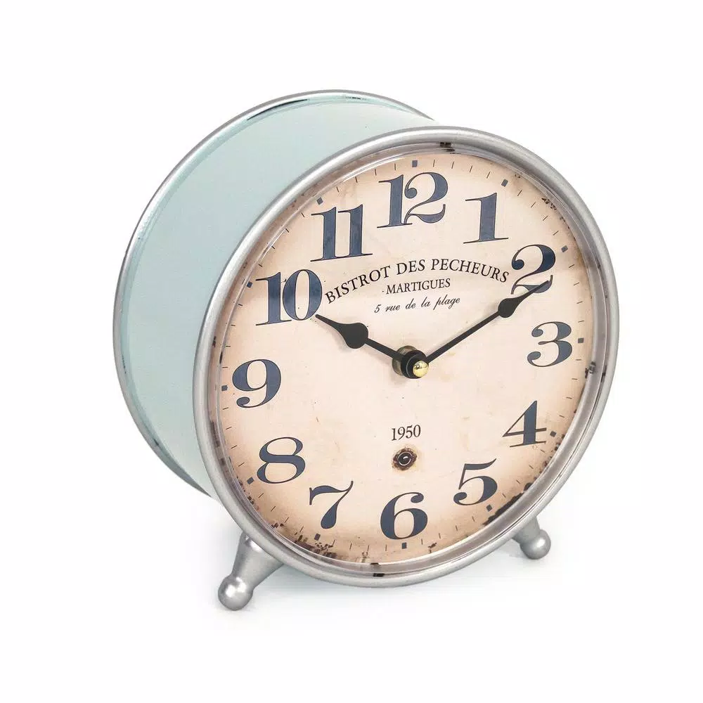 Zentique Blue Vintage Distressed Face Analog Desk Clock - Metal Frame, Quartz Movement