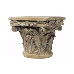 Benjara Aesthetic Resin Decorative Pedestal with Acanthus Leaf Design and Scrolled Details, Brown thumbnail 1
