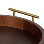 Kate and Laurel Lipton 18 in. Round Walnut Brown Decorative Wood Tray with Metal Handles thumbnail 3